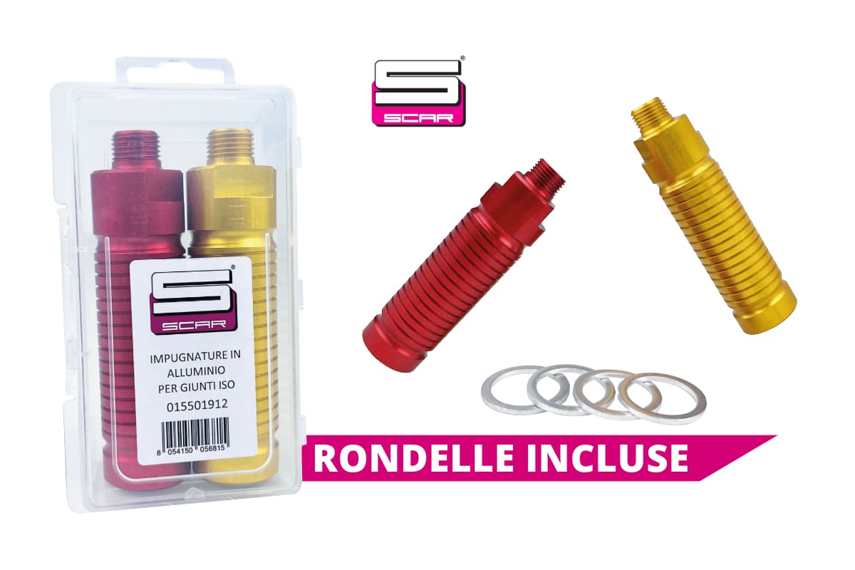 Impugnature in alluminio per giunti ISO di SCAR. Rondelle incluse.